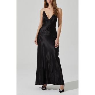 ASTR the Label Maxime Pearly Cross Back Satin Gown in Black at Nordstrom Rack, Size X-Large