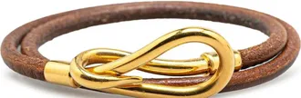 Hermès Bracciale Jumbo a doppio giro in pelle con gancio placcato oro XX secolo - Marrone