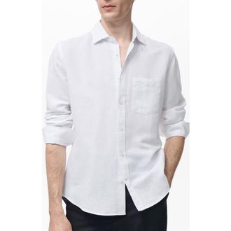 Mango Classic Fit Linen & Cotton Button-Up Shirt in White at Nordstrom, Size Xx-Large