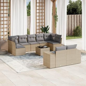 vidaXL Juego De Sof&aacute;s Jard&iacute;n Con Cojines Beige 10 Pzas Rat&aacute;n Sint&eacute;tico Vidaxl