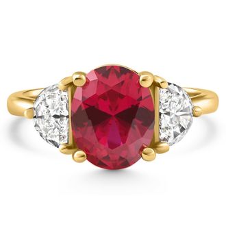 Pompeii3 Oval Ruby & Half Moon Diamond Ring 14k Yellow Gold Lab Grown