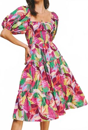 Pinch Design Square Neck Midi Dress In Pink Multi