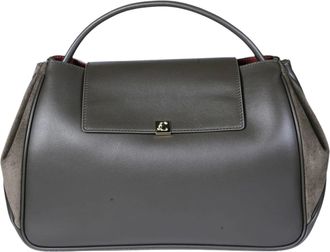 Coccinelle Structured Grey Leather Handbag With Suede Side Panels
