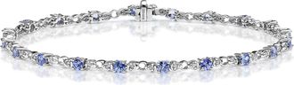 The Diamond Store 9K White Gold Diamond and Tanzanite Claw Set Link Bracelet