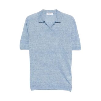 Gran Sasso Polo Shirts, male, Blue, Size: L V-neck Knitted Polo