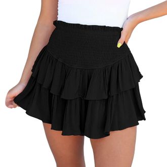 Generic Womens Y2K Skirt Women Ruched Ruffle Short Skirt Low Waisted Stretch Pleated E Girls 90s A Line Mini Skirt Beige S