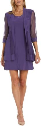 R & M Richards Sparkle Mesh Knee-Length Jacket & Dress Set In Lavender