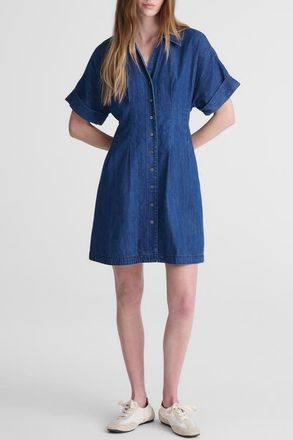 Madewell Pleated Denim Shirtdress in Clean Birkdale at Nordstrom, Size Xx-Small