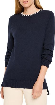 Nic+Zoe Blanket Stitch Cotton Blend Sweater in Indigo Multi at Nordstrom, Size Petite P