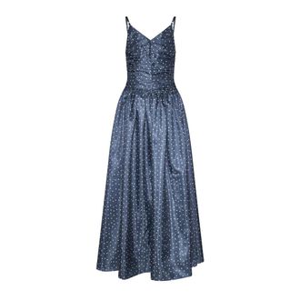 Silvian Heach Kleedjes, Dames, Blauw, M, Lange jurk met grafische print en dunne bandjes