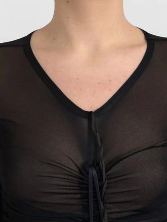 Dolce & Gabbana sheer ruched long-sleeve v-neck midi dress