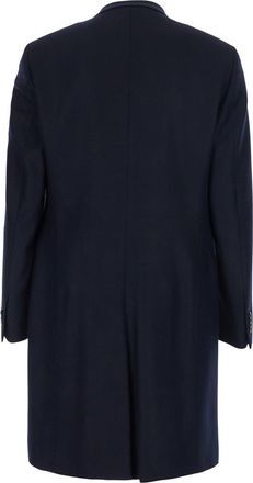 Giorgio Armani Mens Single-Breasted Blue Cashmere Chevron Coat Virgin Wool