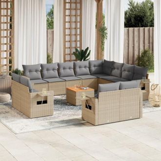 vidaXL Set Sof&aacute;s De Jard&iacute;n Con Cojines 13 Pzas Rat&aacute;n Sint&eacute;tico Beige Vidaxl
