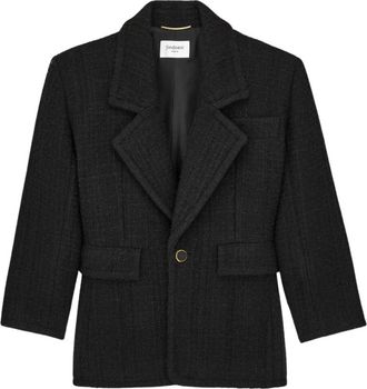Saint Laurent Veste Tweed Relief Irr&eacute;gulier - Dames - Blazers - Zwart - M - Tweed - Jassen