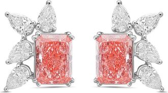 Diana M. Jewels 14kt White Gold 7cts Lab Grown Pink and White Diamond Cluster Earrings