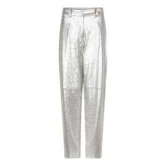 Dante6 Metallic faux leren rechte broek - Dames - Broeken - Grijs - Maat: S Su&egrave;de