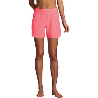 Lands End 5 Quick Dry Elastic Waist Board Shorts Swim Cover-up Shorts with Panty in Wood Lily at Nordstrom, Size 10