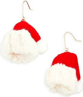 Leith Knit Santa Hat Drop Earrings in Red Multi- Gold at Nordstrom Rack