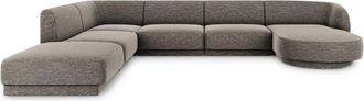 MICADONI Sofá esquinero panorámico izquierdo 6 plazas de tejido chenilla gris