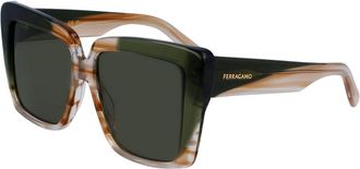 Ferragamo Bruine Acetaat Zonnebril