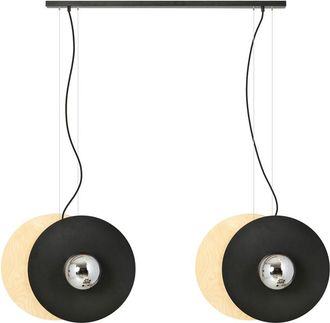 Wonderlamp Lámpara colgante con 4 esferas grises y piezas de plywood-acero