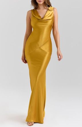House of CB Safaira Cowl Neck Satin Gown in Amber at Nordstrom, Size X-Small A