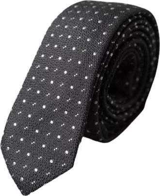 Dolce & Gabbana Zwarte zijden stropdas met witte stippen - Heren - Stropdassen - Zwart - ONE Size - Accessoires