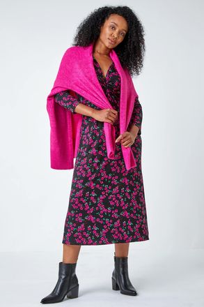 Roman Floral Knot Front Stretch Dress