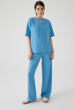 Exquise Regular Crystal Embellished T-Shirt in Blue at Nordstrom, Size X-Small