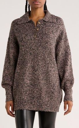 JANE + MERCER Oversize Polo Sweater in Light Pink/Black Marled at Nordstrom Rack, Size X-Small