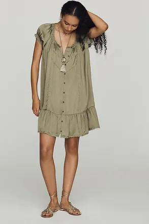 Anthropologie Amber Short-Sleeve Silken Mini Dress