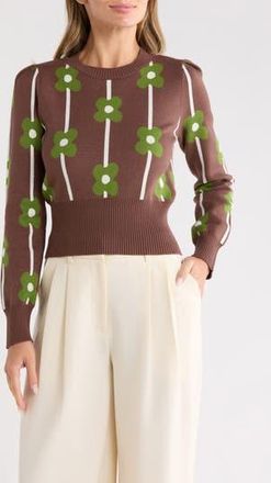 Ellen Tracy Floral Jacquard Sweater in Brown at Nordstrom Rack, Size X-Large