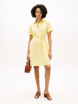 Tommy Hilfiger Womens Belted Linen-Cotton Blend Shirtdress - Yellow - XXL