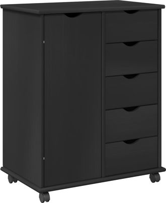 vidaXL Gabinete Rodante 63,5 X 39 X 79 Cm Madera De Pino Macizo Negro Vidaxl