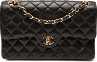 Chanel Pre-owned Womens Medium Quilted Lambskin Gold And Silver Combo Cc Double Flap - Black Leather - One Size