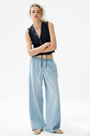 H&M Denim Drawstring Trousers in Light Denim Blue at Nordstrom, Size X-Small