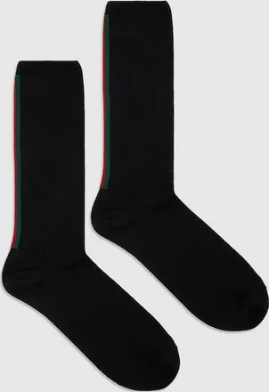 Gucci Cotton Socks With Web, Size L, Black
