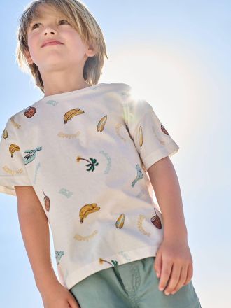 Vertbaudet T-Shirt Jungen Obstprint mit Recycling-Baumwolle wei&szlig;
