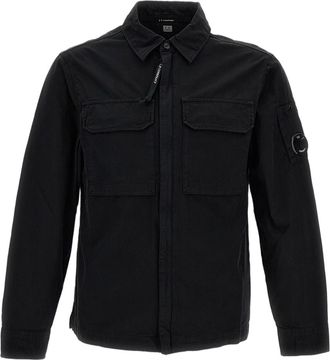 C.P. Company Oversized Organic Gabardine Zip-Up Shirt with Iconic Features