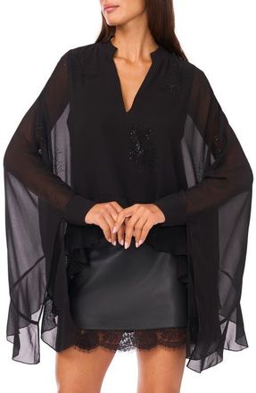 Vince Camuto Rhinestone Long Sleeve Top in Rich Black at Nordstrom, Size X-Small