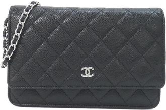 Chanel Black Grained Calfskin Chain/Shoulder Wallet (Pre-Owned)