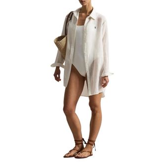 Polo Ralph Lauren Camicia boyfriend in lino e cotone - female - Polo Ralph Lauren - Beachwear - White - M - Swimwear