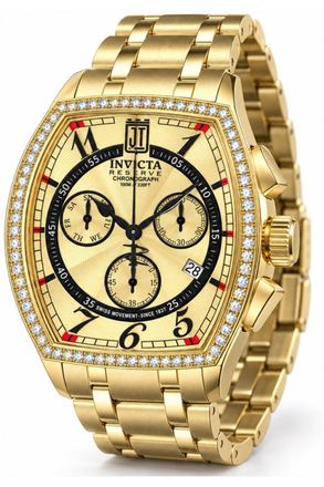 Invicta Jason Taylor 51302 Herenhorloge - Quartz Uurwerk - Roestvrij Staal met Gouden Wijzerplaat - 43 mm - Met 86 Diamanten