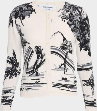 Thom Browne Hector Toile Cashmere Crewneck Cardigan