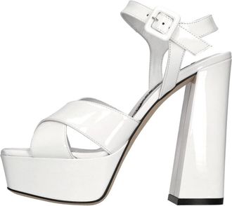 Sergio Rossi Patentleren sandalen - Dames - Sandalen met hakken - Wit - 39 EU - Leer - Schoenen