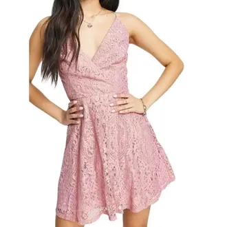 Asos Lace Cocktail Mini Dress In Pink