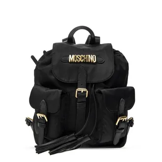 Moschino Ladies Drawstring Logo Backpack - Black