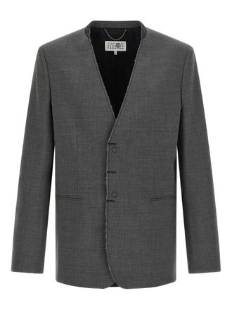 Maison Margiela raw-cut single-breasted blazer - men - Polyester/Wool/Spandex/Elastane - 48 - Grey