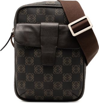 Loewe Pre-owned Womens Anagram Coated Canvas Crossbody - Dark Grey Textile - One Size