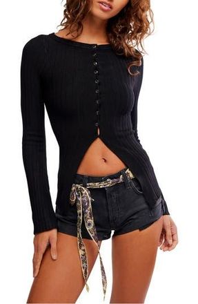 Free People East Side Rib Cardigan in Black at Nordstrom Rack, Size X-Small